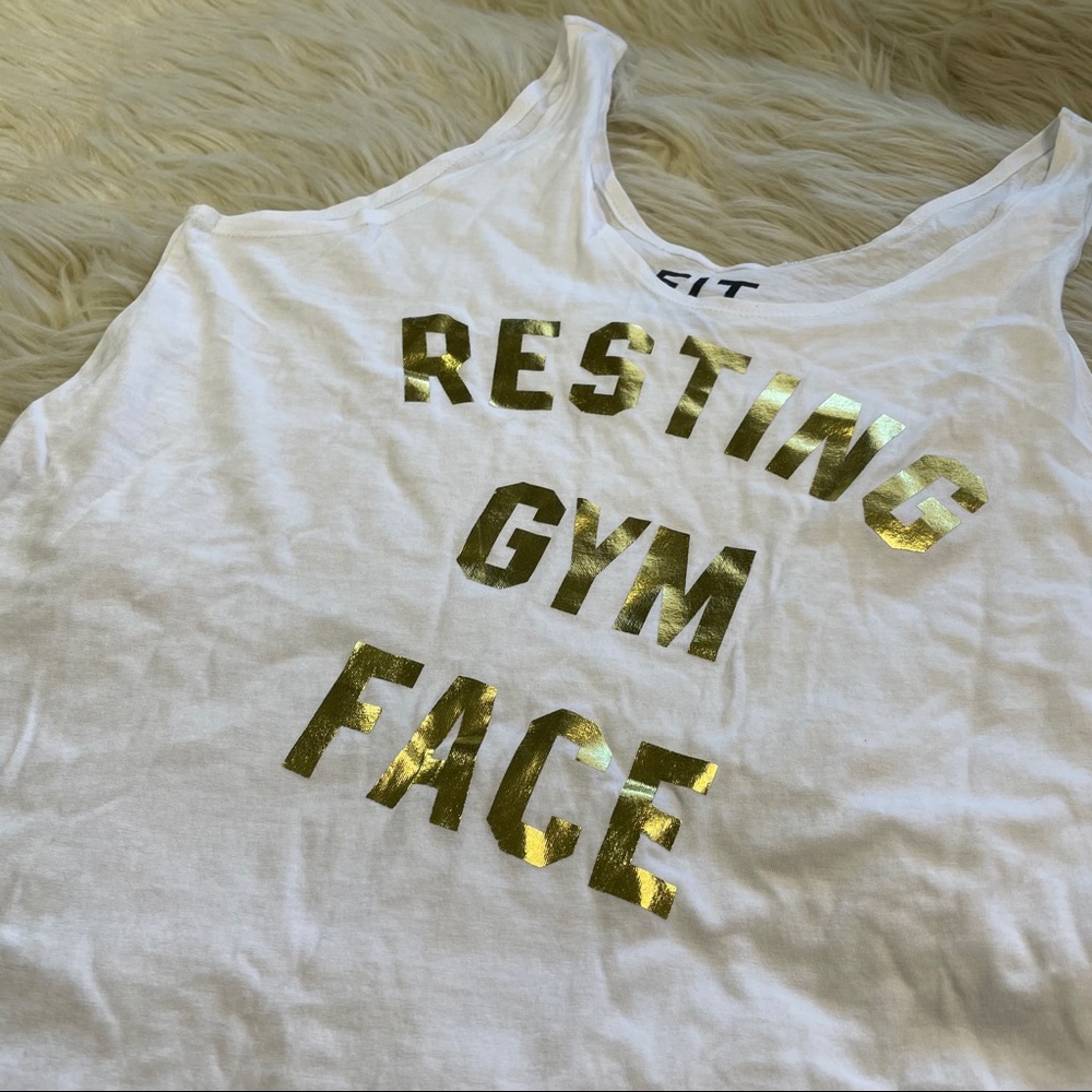 Gold foil "Resting Gym Face" workout tank top - Picture 2 of 7